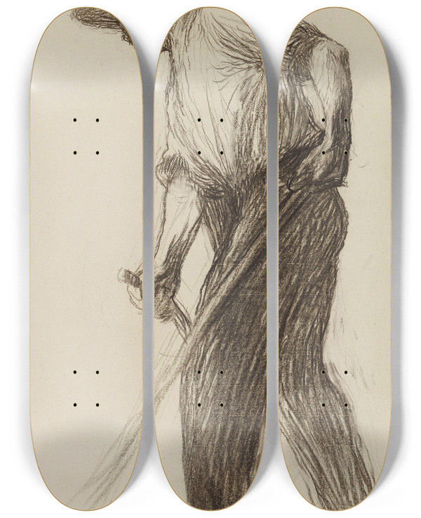 Triptych art skateboard deck of Henri Martin Le Faucheur by Henri Martin (1860-1943)