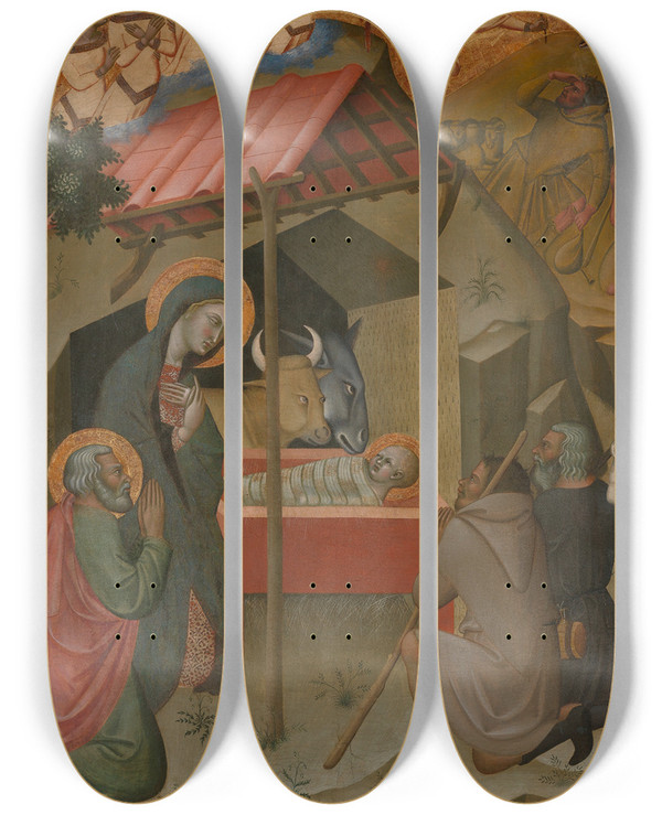 Triptych art skateboard deck of Bartolo Di Fredi The Adoration Of The Shepherds by Bartolo di Fredi (1330-1410)