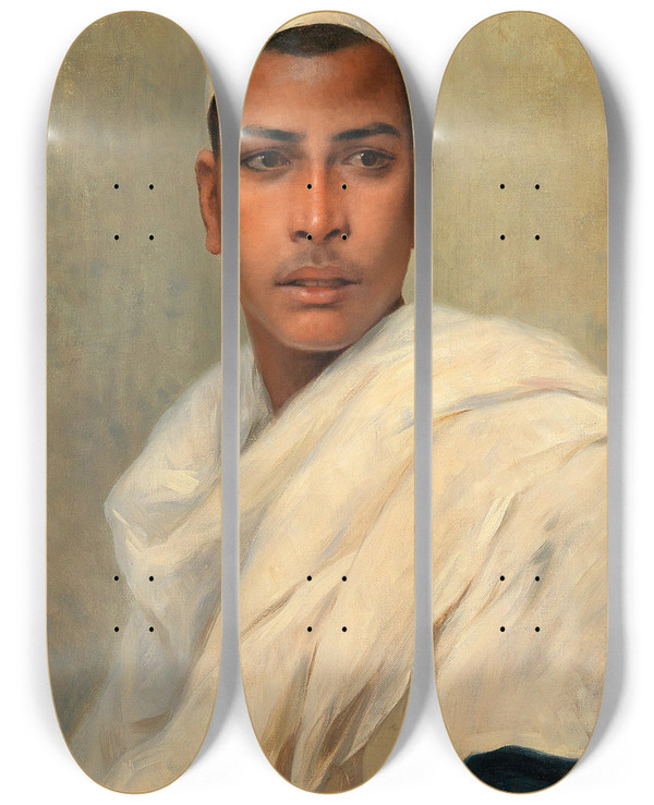Triptych art skateboard deck of Franz Xaver Kosler A Young Bedouin by Franz Xaver Kosler (1864-1905)