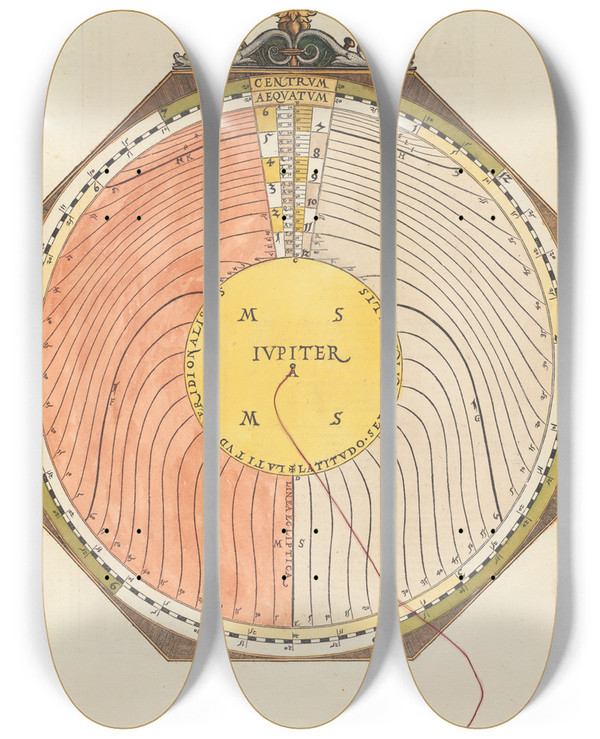 Triptych art skateboard deck of Petrus Apianus Astronomicum Csareum Pl 007 by Petrus Apianus (1495-1552)