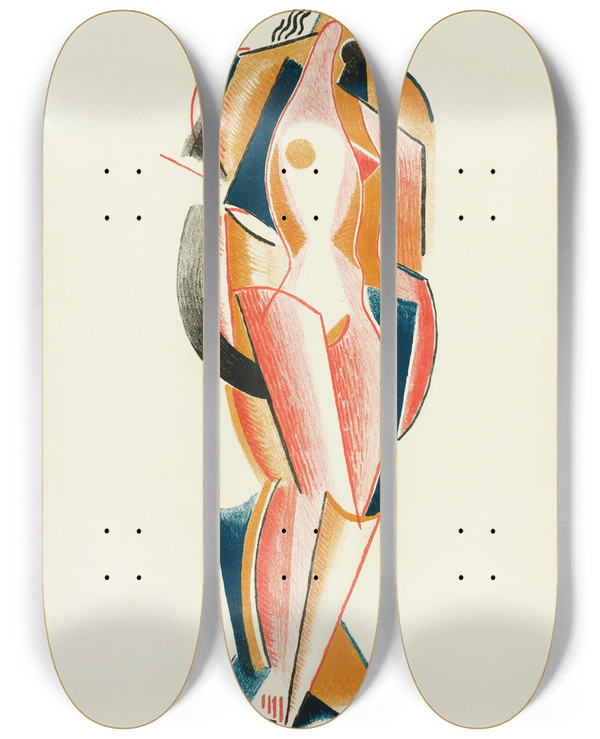 Triptych art skateboard deck of After Auguste Rodin Abstract Nude_4 by After Auguste Rodin (1840-1917)