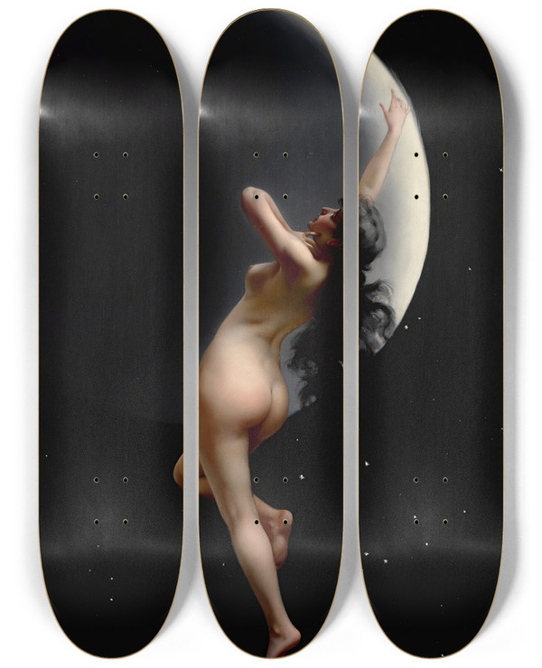 Triptych art skateboard deck of Luis Ricardo Falero Night by Luis Ricardo Falero (1851-1896)