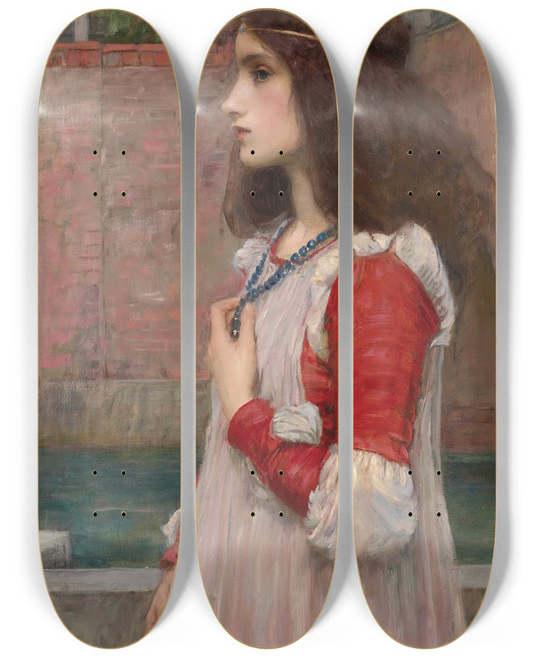 Triptych art skateboard deck of John William Waterhouse Juliet by John William Waterhouse (1849-1917)