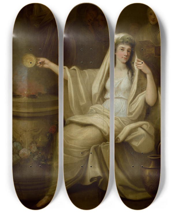 Triptych art skateboard deck of Franciszek Smuglewicz Offering Of A Vestal by Franciszek Smuglewicz (1745-1807)