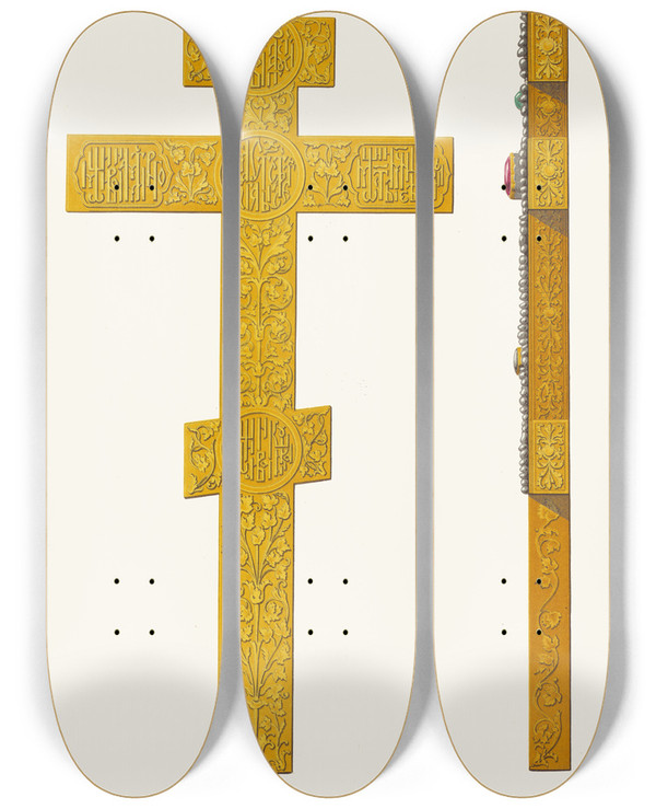 Triptych art skateboard deck of Fedor Grigoryevich Solntsev Ispodniaia Storona I Profil Zolotago Kresta Sdelannogo V 1560 Godu by Fedor Grigoryevich Solntsev (1801-1892)