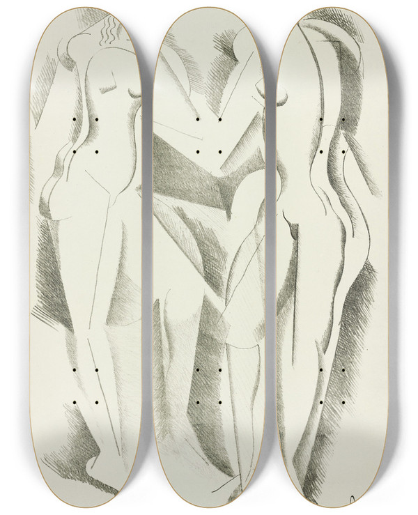 Triptych art skateboard deck of After Auguste Rodin Nude 6 by After Auguste Rodin (1840-1917)