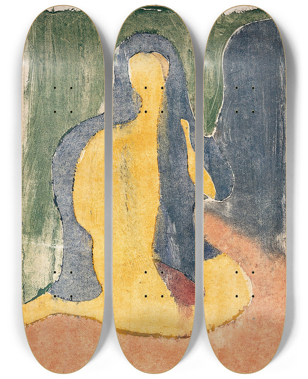 Triptych art skateboard deck of Edvard Munch Sittende Akt_2 by Edvard Munch (1863-1944)