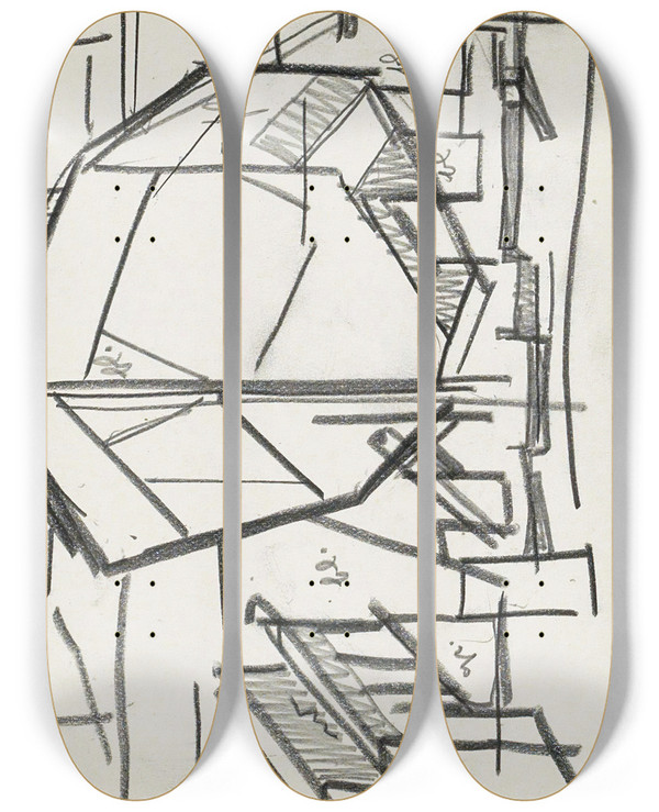 Triptych art skateboard deck of Reijer Stolk Schip Op Een Werfhelling_3 by Reijer Stolk (1896-1945)