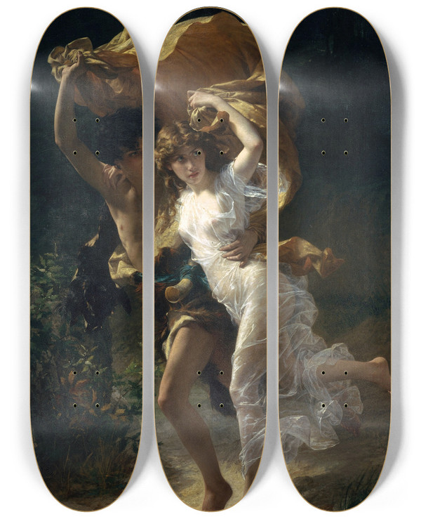 Triptych art skateboard deck of Pierreauguste Cot The Storm by Pierre-Auguste Cot (1837-1883)