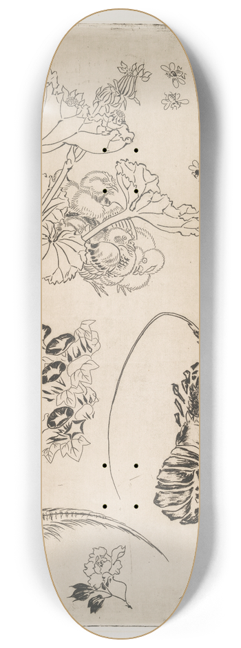 Flix Bracquemond - Langouste, plantes avec oiseaux 8.25 inch art skate deck
