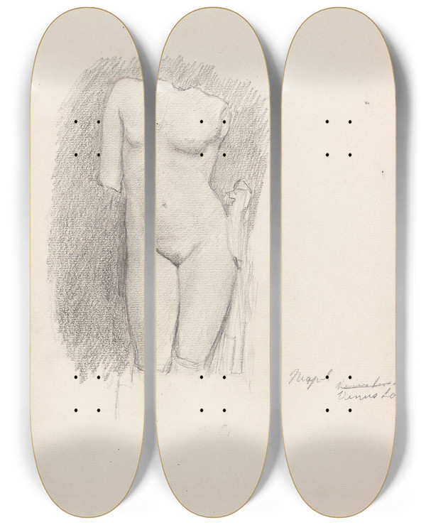 Triptych art skateboard deck of Signe Scheel Venus Torso by Signe Scheel (1860-1942)