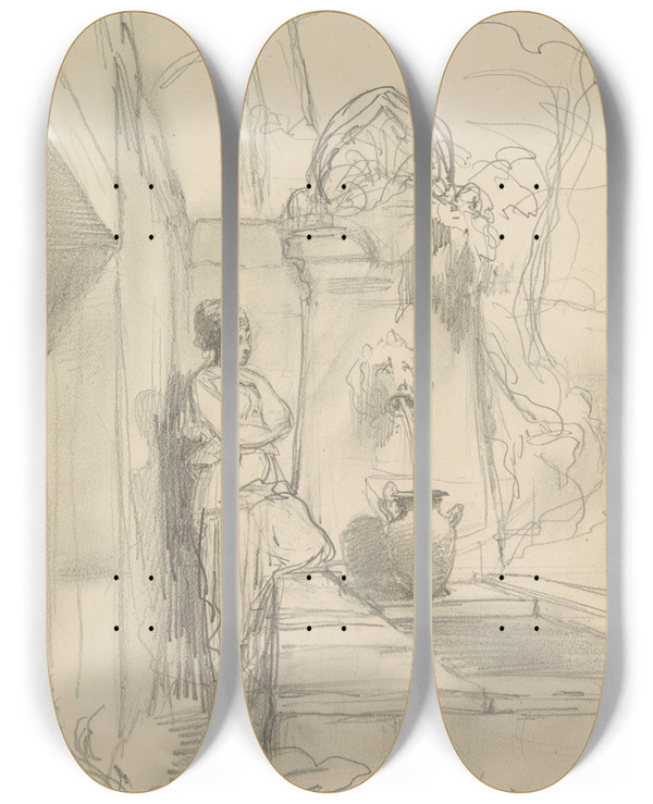 Triptych art skateboard deck of Henryk Siemiradzki Scena Idylliczna Dziewczyna Nalewajca Wod Do Dzbana by Henryk Siemiradzki (1843-1902)