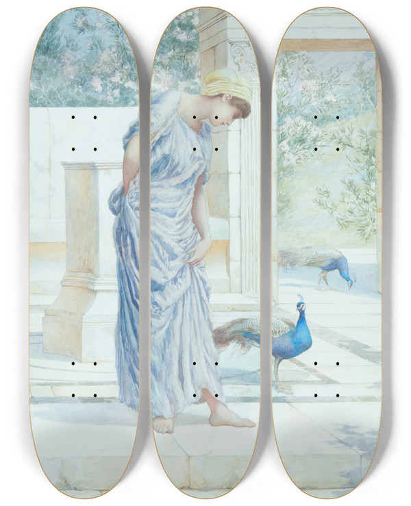 Triptych art skateboard deck of Henry Ryland Summer Is Here by Henry Ryland (1856-1924)