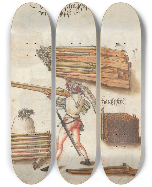 Triptych art skateboard deck of Jorg Kolderer Maximiliani Konig Zeughauss Pl23 by Jorg Kolderer (1465-1540)