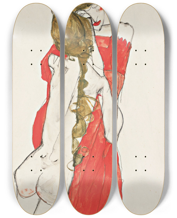 Triptych art skateboard deck of Egon Schiele Mother And Daughter by Egon Schiele (1890-1918)