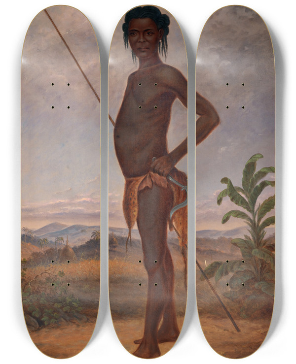 Triptych art skateboard deck of Antonio Zeno Shindler Niamniam Man by Antonio Zeno Shindler (1823-1899)