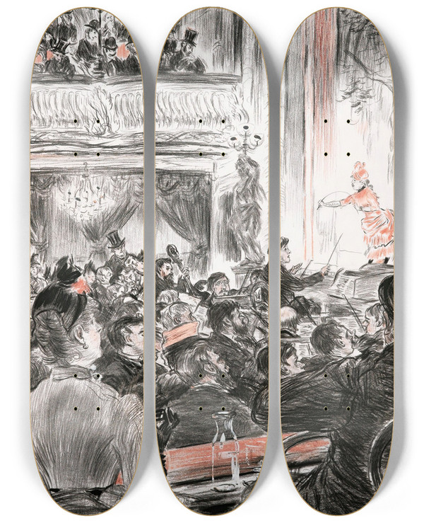 Triptych art skateboard deck of Jean Franois Raffalli Cafconcert Atlascala Paris by Jean Francois Raffaelli (1850-1924)