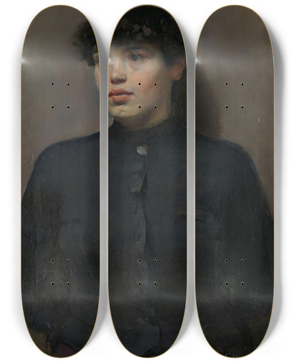 Triptych art skateboard deck of Christian Krohg Portrait Of Jossa by Christian Krohg (1852-1925)