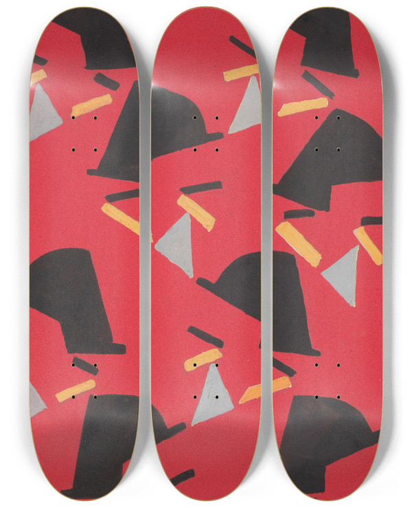 Triptych art skateboard deck of Frances Hodgkins Untitled Textile Design No Ii by Frances Hodgkins (1869-1947)