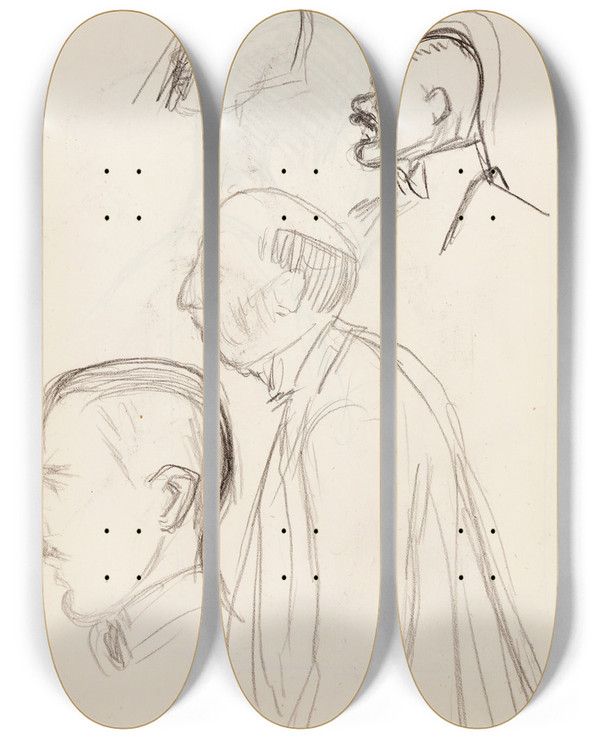 Triptych art skateboard deck of Magnus Enckell Portraits Of Men Sketch by Magnus Enckell (1870-1925)