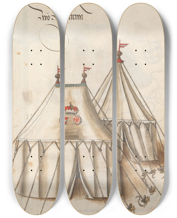 Triptych art skateboard deck of Jorg Kolderer Maximiliani Konig Zeughauss Pl58 by Jorg Kolderer (1465-1540)