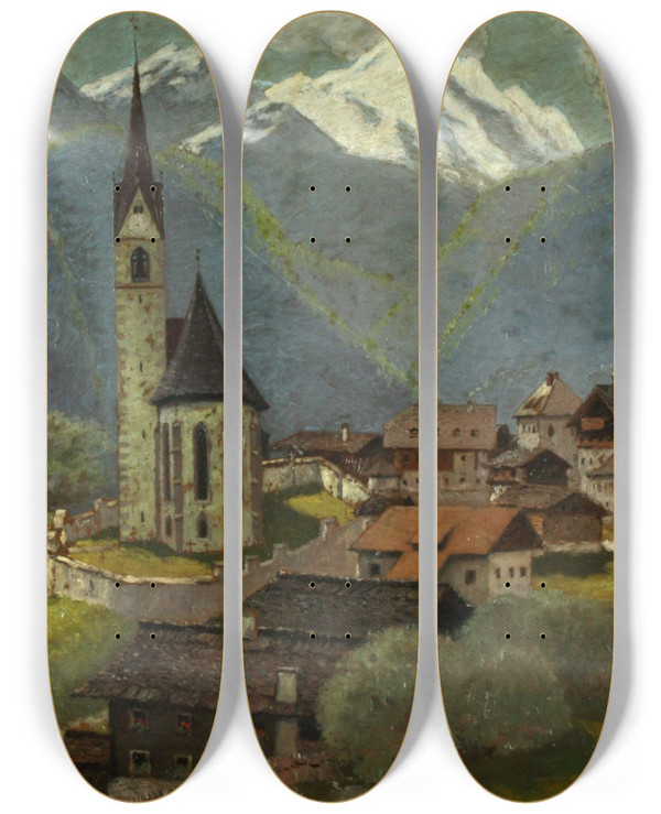 Triptych art skateboard deck of Karl Hofmann Heiligenblut by Karl Hofmann (1852-1926)