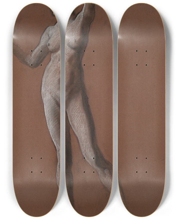 Triptych art skateboard deck of Edwin Austin Abbey Study For Figure Of 3 Pm For The Hours Ceiling At The State Capitol Building In Harrisburgpennsylvania by Edwin Austin Abbey (1852-1911)