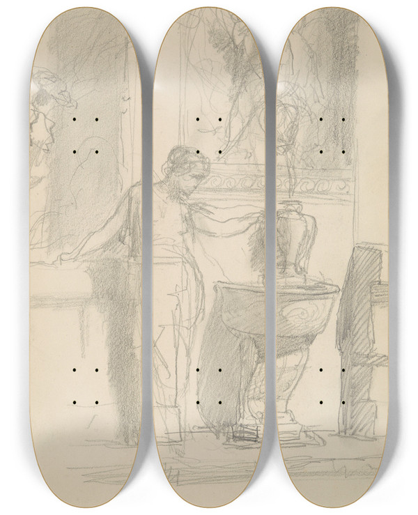 Triptych art skateboard deck of Henryk Siemiradzki Scena Idylliczna Przy Rdle by Henryk Siemiradzki (1843-1902)