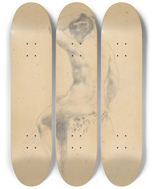 Triptych art skateboard deck of Eugne Delacroix Female Nude Seen From Therear_1 by Eugene Delacroix (1798-1863)
