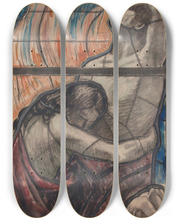 Triptych art skateboard deck of Magnus Enckell Purgatory by Magnus Enckell (1870-1925)