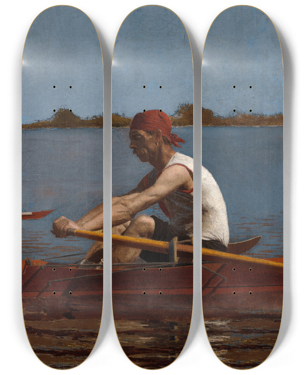 Triptych art skateboard deck of Thomas Eakins John Biglin In A Singlescull by Thomas Eakins (1844-1916)