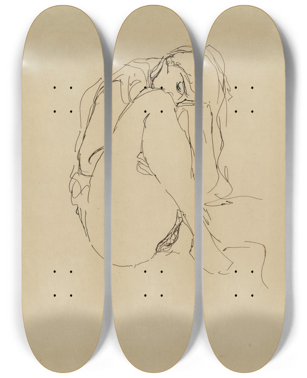 Triptych art skateboard deck of Gustav Klimt Tod Und Leben by Gustav Klimt (1862-1918)