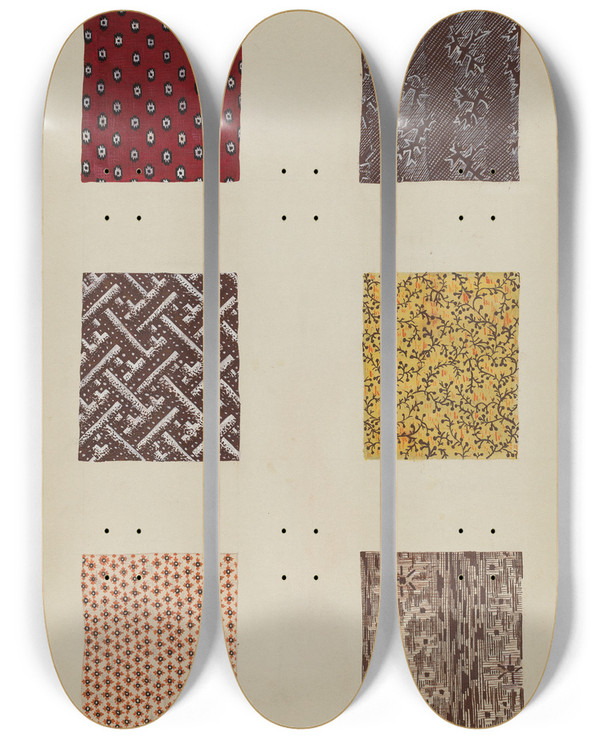 Triptych art skateboard deck of Katherine Hastings Quilt Patches_2 by Katherine Hastings