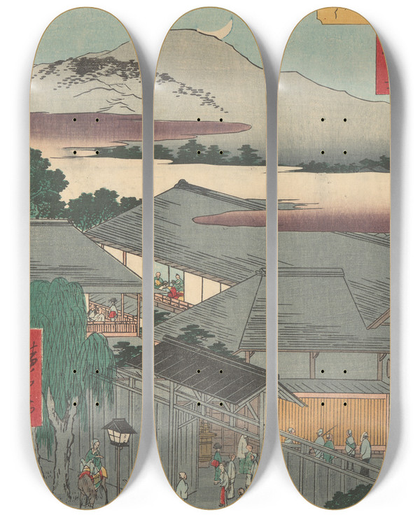 Triptych art skateboard deck of And Hiroshige Fuchu_1 by Ando Hiroshige (1797-1858)