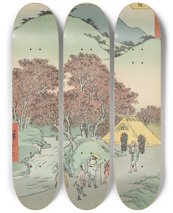 Triptych art skateboard deck of And Hiroshige Minakuchi_1 by Ando Hiroshige (1797-1858)