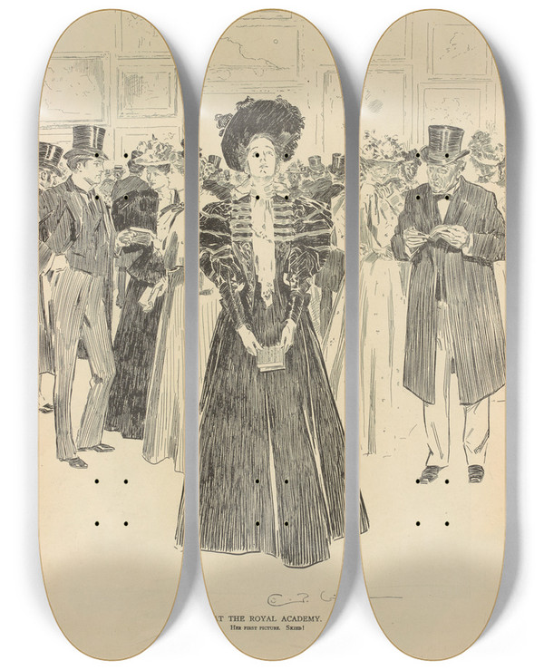 Triptych art skateboard deck of Charles Dana Gibson At The Royal Academy_2 by Charles Dana Gibson (1867-1944)