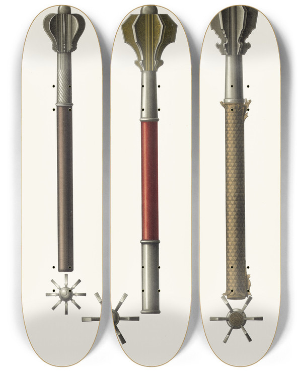 Triptych art skateboard deck of Fedor Grigoryevich Solntsev Pernat I Dva Shestopera by Fedor Grigoryevich Solntsev (1801-1892)