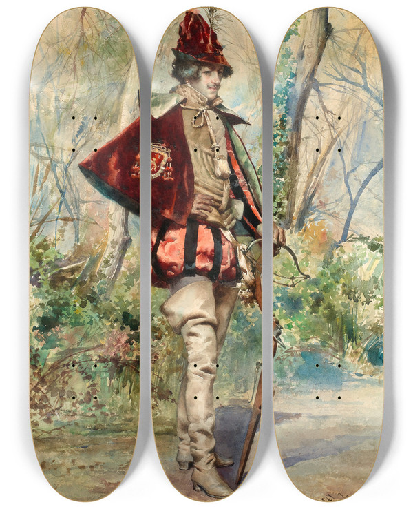 Triptych art skateboard deck of Casimiro Tomba Archer by Casimiro Tomba (1857-1929)
