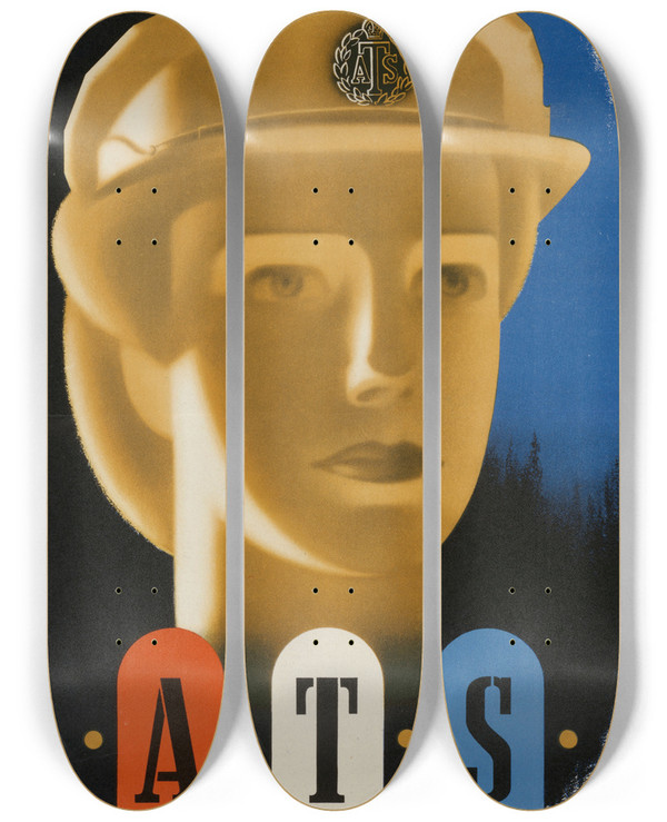 Triptych art skateboard deck of Abram Games Ats by Abram Games (1914-1996)