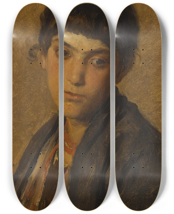 Triptych art skateboard deck of August Von Pettenkofen A Thoughtful Pause by August Von Pettenkofen (1822-1889)
