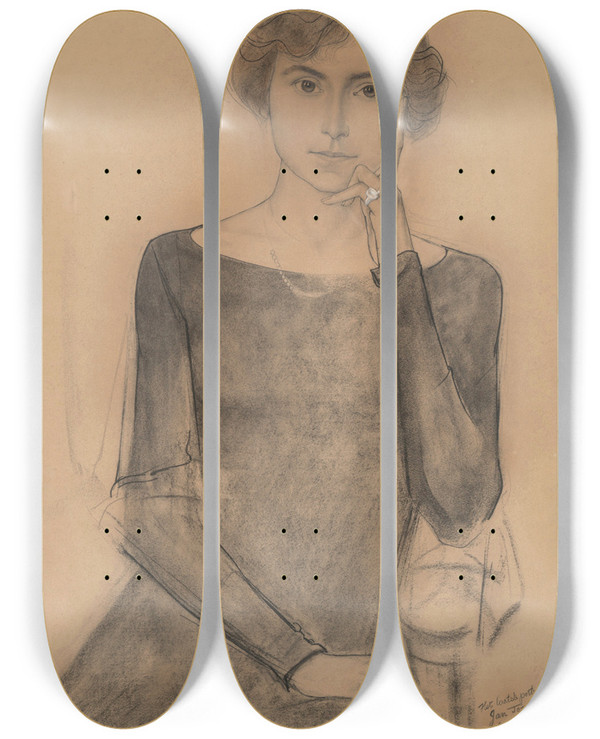 Triptych art skateboard deck of Jan Toorop Portrait Of Elisabeth Le Brun by Jan Toorop (1858-1928)