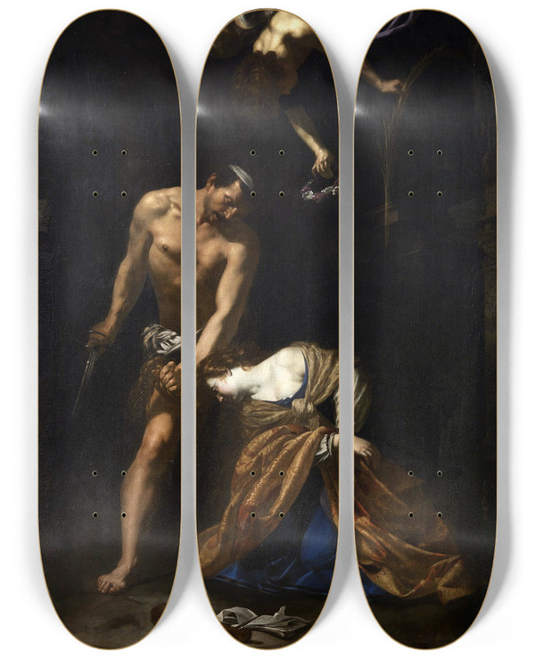 Triptych art skateboard deck of Orazio Riminaldi Martyrdom Of St Cecilia by Orazio Riminaldi (1593-1630)