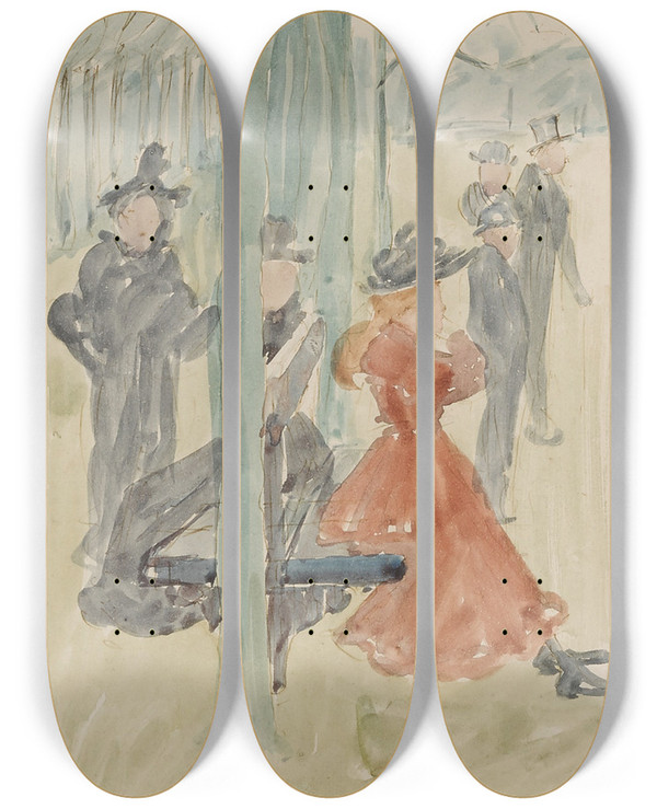 Triptych art skateboard deck of Maurice Prendergast Park Scene_2 by Maurice Prendergast (1858-1924)