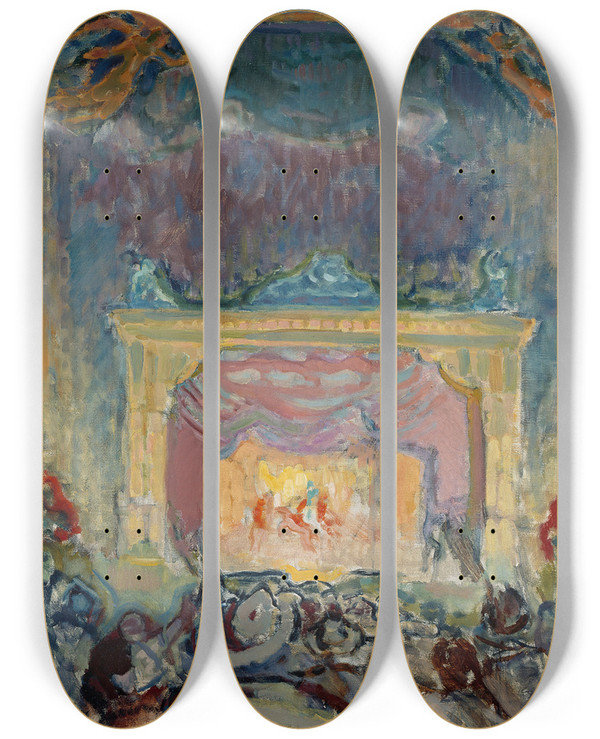 Triptych art skateboard deck of Magnus Enckell The Variety Theatre In Paris by Magnus Enckell (1870-1925)