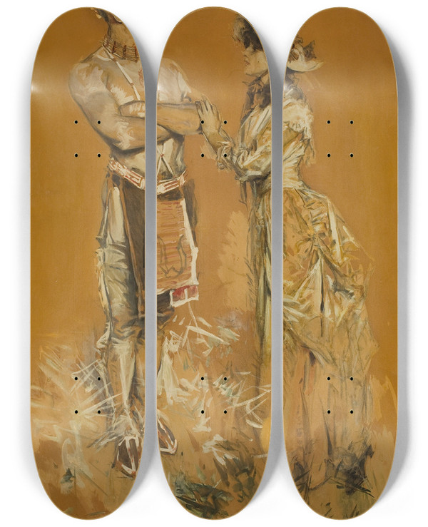Triptych art skateboard deck of Howard Chandler Christy The Sagamore And The Lady by Howard Chandler Christy (1873-1952)