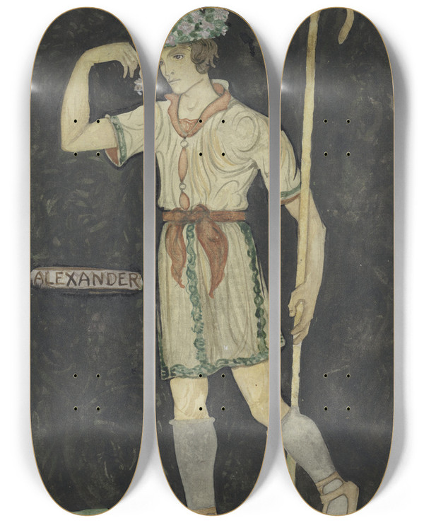 Triptych art skateboard deck of Richard Nicolas Roland Holst Ontwerp Voor Kostuum Voor Alexander by Richard Nicolaus Roland Holst (1868-1938)