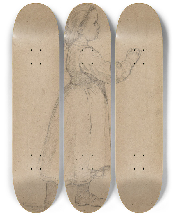 Triptych art skateboard deck of Adolph Tidemand Liten Jente by Adolph Tidemand (1814-1876)