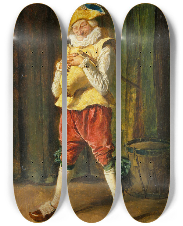 Triptych art skateboard deck of Ernest Meissonier Polichinelle by Ernest Meissonier (1815-1891)