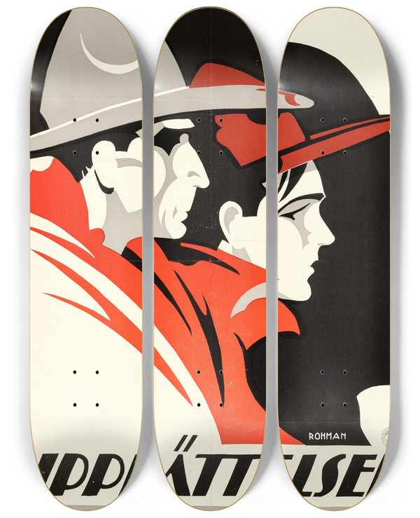Triptych art skateboard deck of Eric Rohman The Conversion Of Frosty Blake by Eric Rohman (1891-1949)