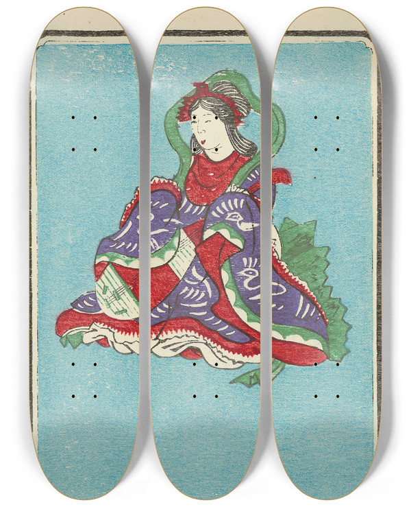 Triptych art skateboard deck of Jinta Hirayama Illustrated Catalogue Of Daylight Bomb Shells No 93 by Jinta Hirayama (19-)